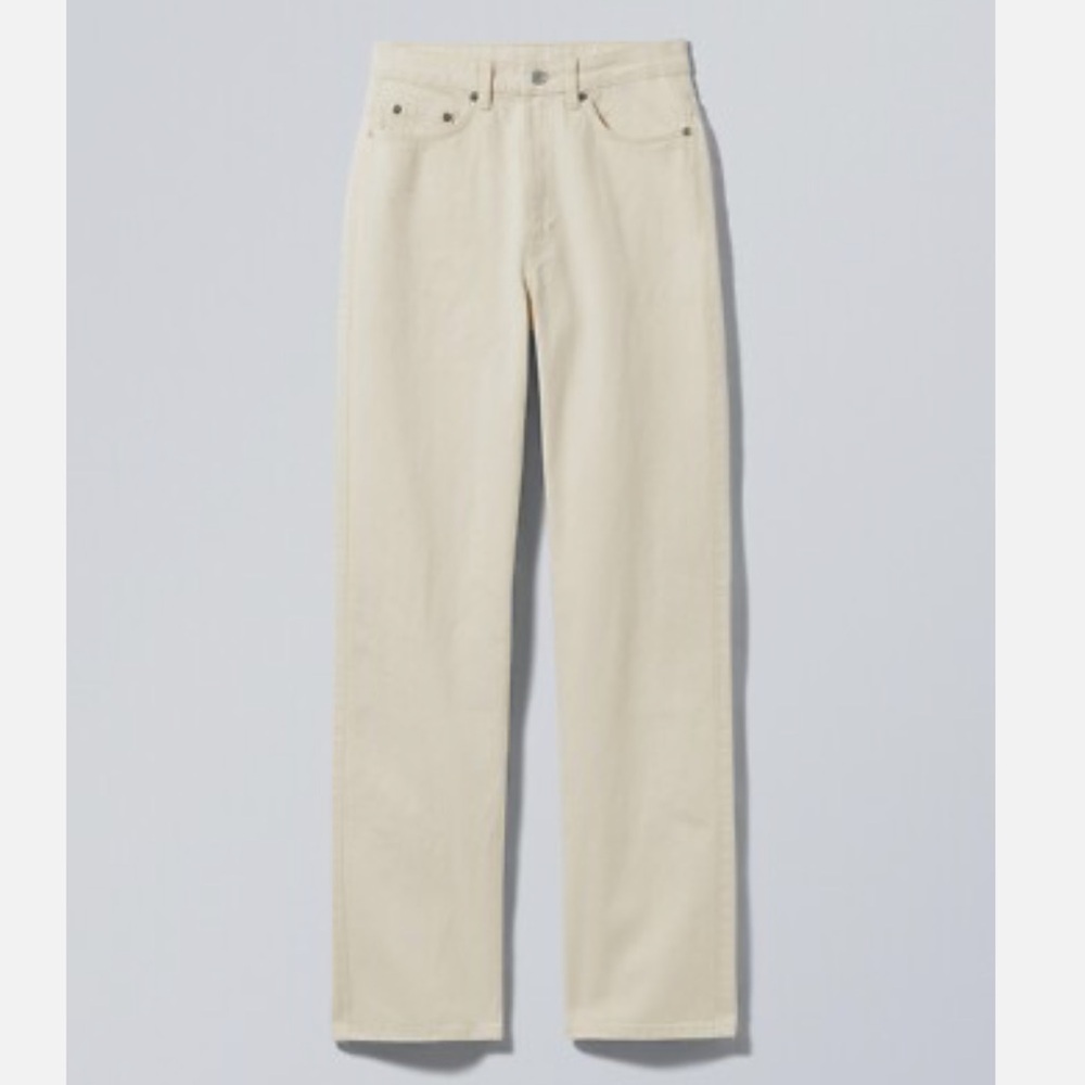 NWT Weekday Rowe Extra High Straight Leg Jeans Cotton Cream Ivory 28 / 30 A266